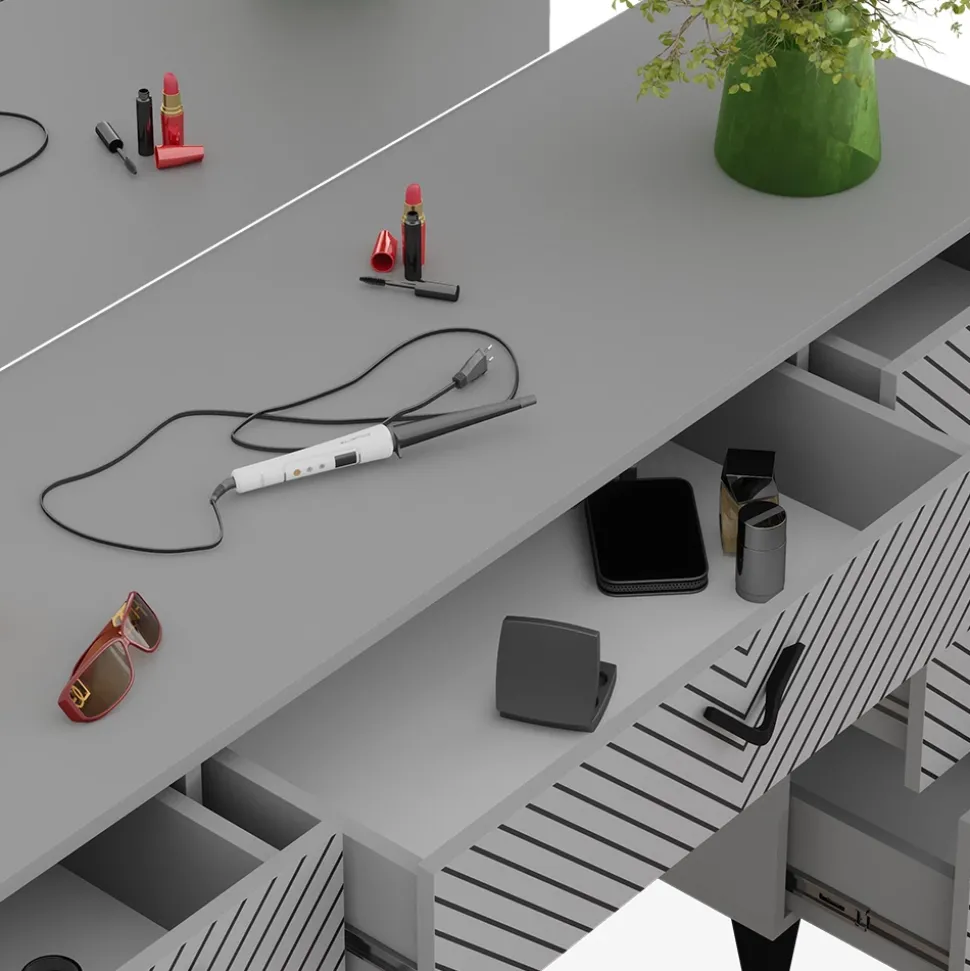 Schminktisch Anett Grau 150 cm mit Hocker Vicco