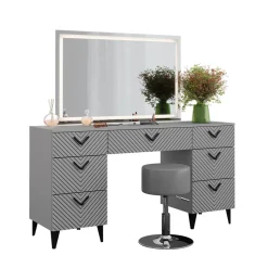 Schminktisch Anett Grau 150 cm mit LED Spiegel und Hocker Vicco