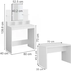 Schminktisch Ania Weiß 80 cm mit Bank Vicco