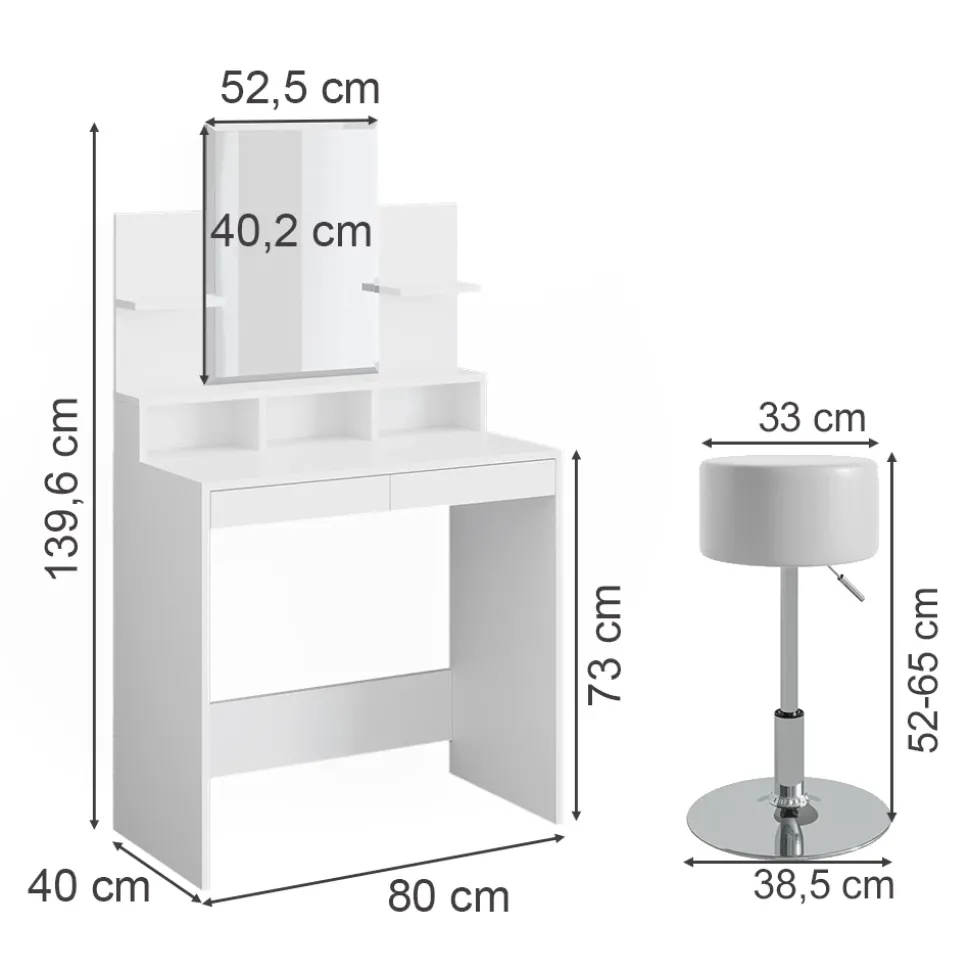 Schminktisch Ania Weiß 80 cm mit Hocker Vicco