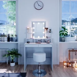 Schminktisch Ania Weiß 80 cm mit LED Beleuchtung und Hocker Vicco