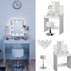 Schminktisch Ania Weiß 80 cm mit LED Beleuchtung und Hocker Vicco