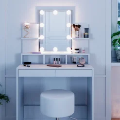 Schminktisch Ania Weiß 80 cm mit LED Beleuchtung und Hocker Vicco