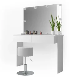 Schminktisch Azur Weiß 120 cm mit LED Beleuchtung und Hocker Vicco