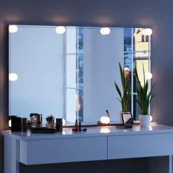 Schminktisch Azur Weiß 120 cm mit LED Beleuchtung und Hocker Vicco