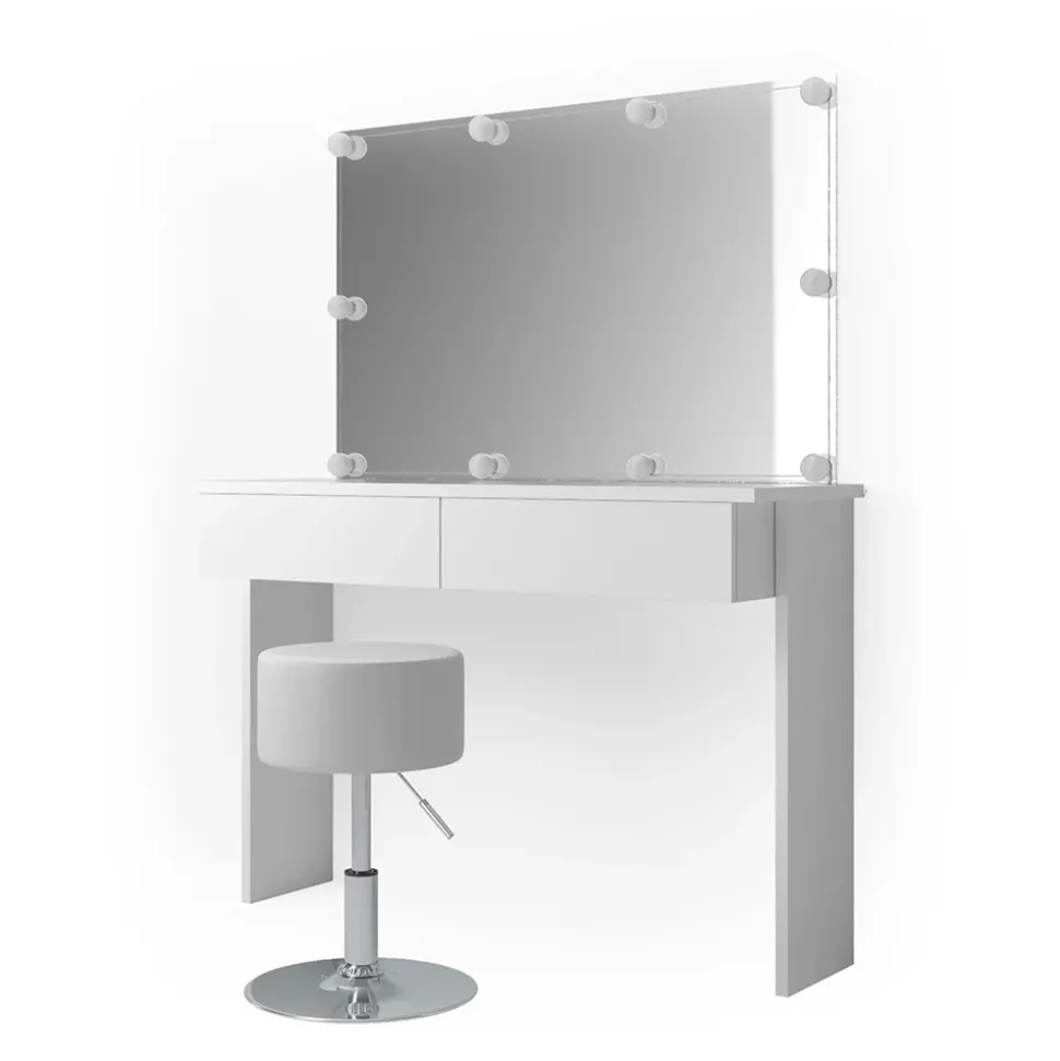 Schminktisch Azur Weiß 120 cm mit LED Beleuchtung und Hocker Vicco