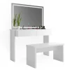 Schminktisch Azur Weiß 120 cm mit LED Spiegel und Bank Vicco