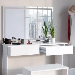 Schminktisch Azur Weiß 120 cm mit LED Spiegel und Bank Vicco