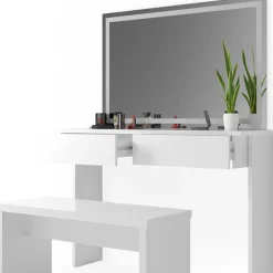Schminktisch Azur Weiß 120 cm mit LED Spiegel und Bank Vicco