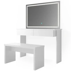 Schminktisch Azur Weiß 120 cm mit LED Spiegel und Bank Vicco