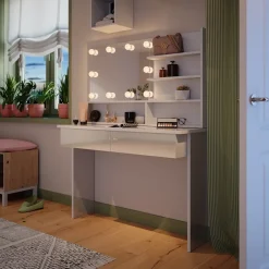 Schminktisch Azur Weiß 120 cm mit LED Beleuchtung Vicco