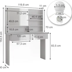Schminktisch Azur Weiß 120 cm mit LED Beleuchtung Vicco