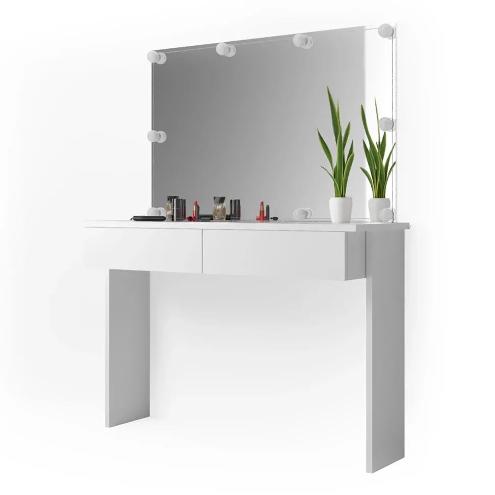 Schminktisch Azur Weiß 120 cm mit LED Beleuchtung Vicco