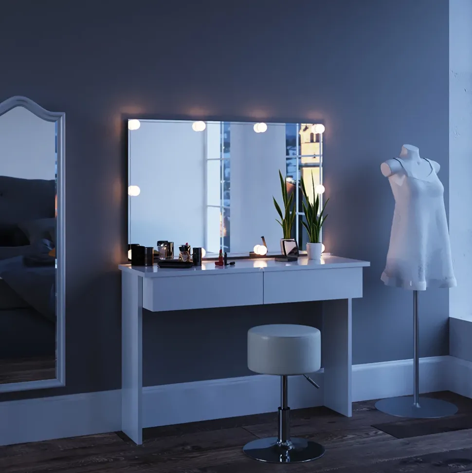 Schminktisch Azur Weiß 120 cm mit LED Beleuchtung Vicco