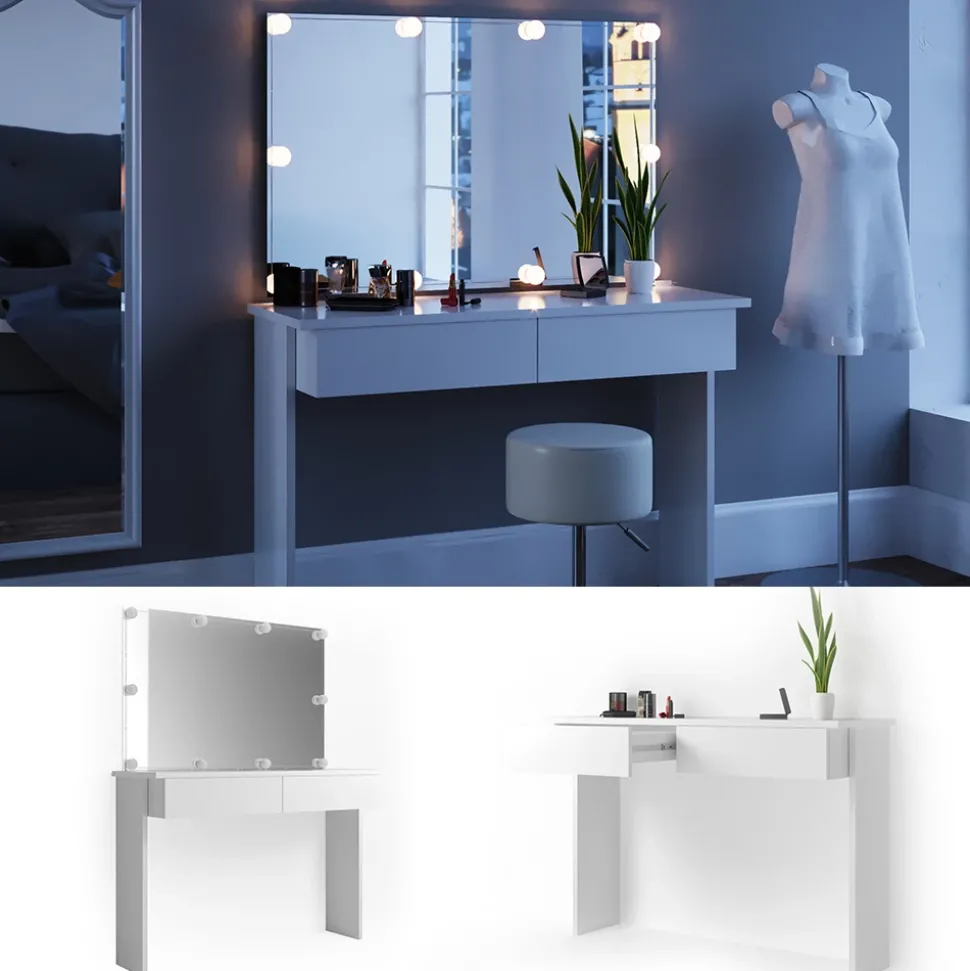 Schminktisch Azur Weiß 120 cm mit LED Beleuchtung Vicco