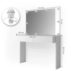 Schminktisch Azur Weiß 120 cm mit LED Beleuchtung Vicco