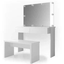 Schminktisch Azur Weiß 120 cm mit LED Beleuchtung und Bank Vicco