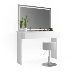 Schminktisch Azur Weiß 120 cm mit LED-Spiegel und Hocker Vicco