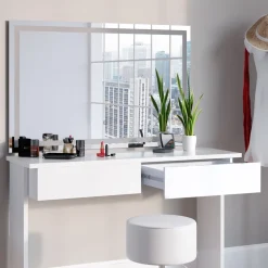 Schminktisch Azur Weiß 120 cm mit LED-Spiegel und Hocker Vicco