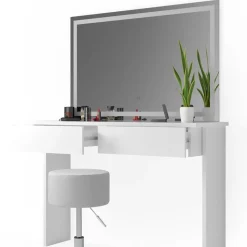 Schminktisch Azur Weiß 120 cm mit LED-Spiegel und Hocker Vicco