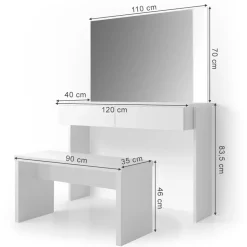 Schminktisch Azur Weiß 120 cm mit Bank Vicco