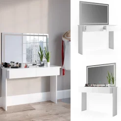 Schminktisch Azur Weiß 120 cm mit LED-Spiegel Vicco