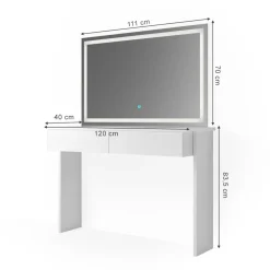Schminktisch Azur Weiß 120 cm mit LED-Spiegel Vicco