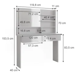Schminktisch Azur Weiß 120 cm mit Spiegelregal Vicco