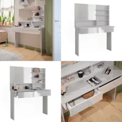 Schminktisch Azur Weiß 120 cm mit Spiegelregal Vicco