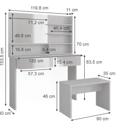 Schminktisch Azur Weiß 120 cm mit Bank Vicco