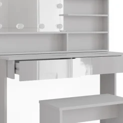 Schminktisch Azur Weiß 120 cm mit Spiegelregal, Bank & LED-Beleuchtung Vicco