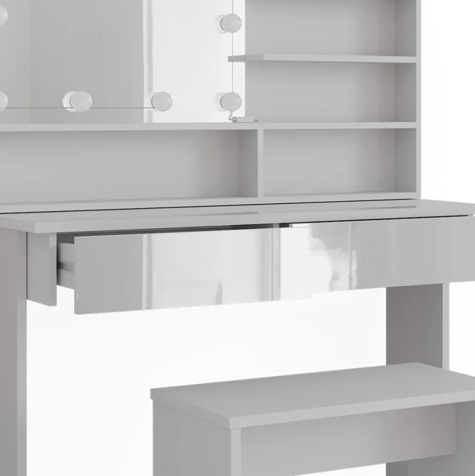 Schminktisch Azur Weiß 120 cm mit Spiegelregal, Bank & LED-Beleuchtung Vicco