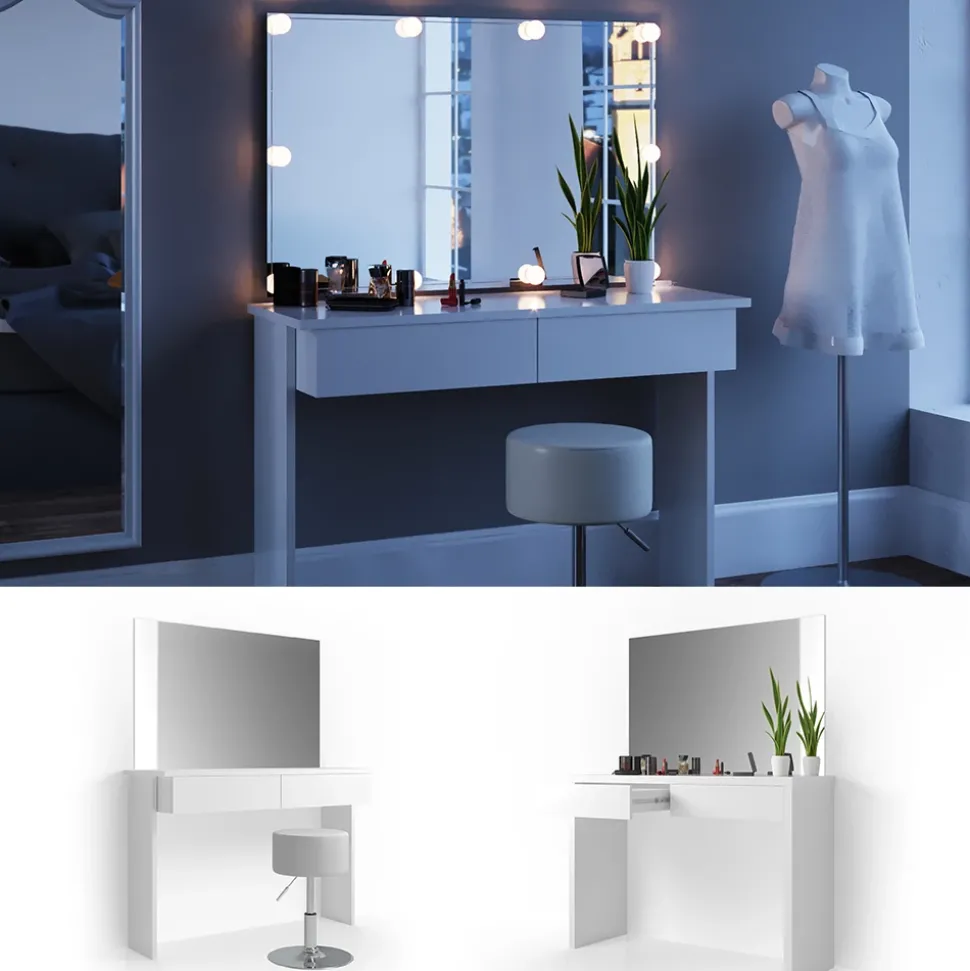 Schminktisch Azur Weiß 120 cm mit Hocker Vicco