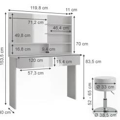 Schminktisch Azur Weiß 120 cm mit Hocker Vicco