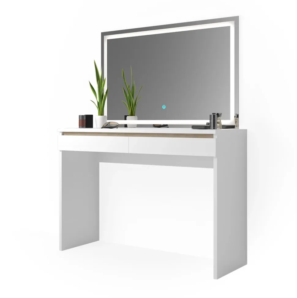 Schminktisch Emma Weiß 120 cm mit LED-Spiegel Vicco