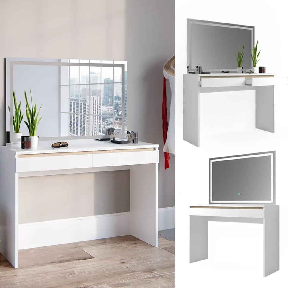 Schminktisch Emma Weiß 120 cm mit LED-Spiegel Vicco