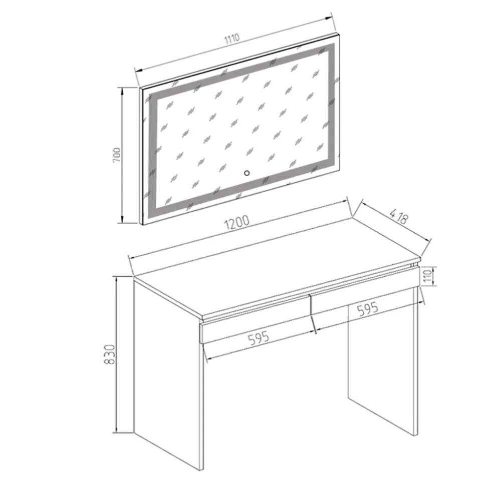 Schminktisch Emma Weiß 120 cm mit LED-Spiegel Vicco