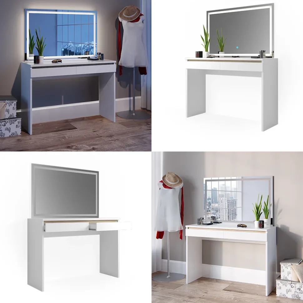 Schminktisch Emma Weiß 120 cm mit LED-Spiegel Vicco