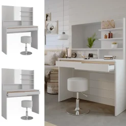 Schminktisch Emma Weiß 120 cm mit Spiegelregal & Hocker Vicco