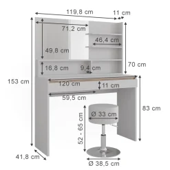 Schminktisch Emma Weiß 120 cm mit Spiegelregal & Hocker Vicco