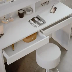 Schminktisch Emma Weiß 120 cm mit Spiegelregal & Hocker Vicco