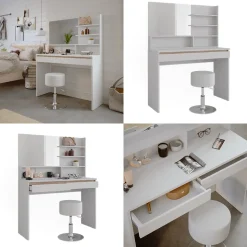 Schminktisch Emma Weiß 120 cm mit Spiegelregal & Hocker Vicco