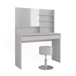 Schminktisch Emma Weiß 120 cm mit Spiegelregal & Hocker Vicco