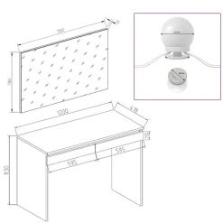 Schminktisch Emma Weiß 120 cm mit LED Beleuchtung Vicco