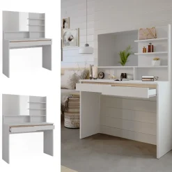 Schminktisch Emma Weiß 120 cm mit Spiegelregal Vicco