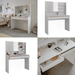 Schminktisch Emma Weiß 120 cm mit Spiegelregal Vicco