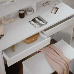 Schminktisch Emma Weiß 120 cm mit Spiegelregal, Bank & LED-Beleuchtung Vicco