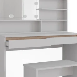 Schminktisch Emma Weiß 120 cm mit Spiegelregal, Bank & LED-Beleuchtung Vicco