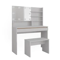 Schminktisch Emma Weiß 120 cm mit Spiegelregal, Bank & LED-Beleuchtung Vicco