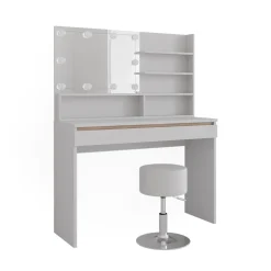 Schminktisch Emma Weiß 120 cm mit Spiegelregal, Hocker & LED-Beleuchtung Vicco